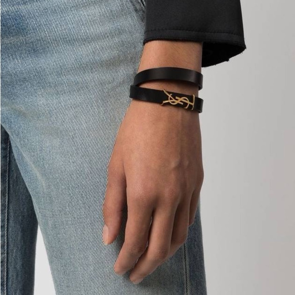 Saint Laurent Black Double-Wrap Leather Belt with Silver YSL Buckle